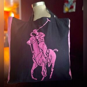 Polo Ralph Lauren Black Pink Big Pony Canvas Tote Bag